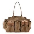 Prada Canvas Calfskin Large Route Shoulder Bag Khaki