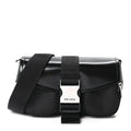 Prada Re-Nylon Spazzolato Double Pocket Buckle Shoulder Bag Black