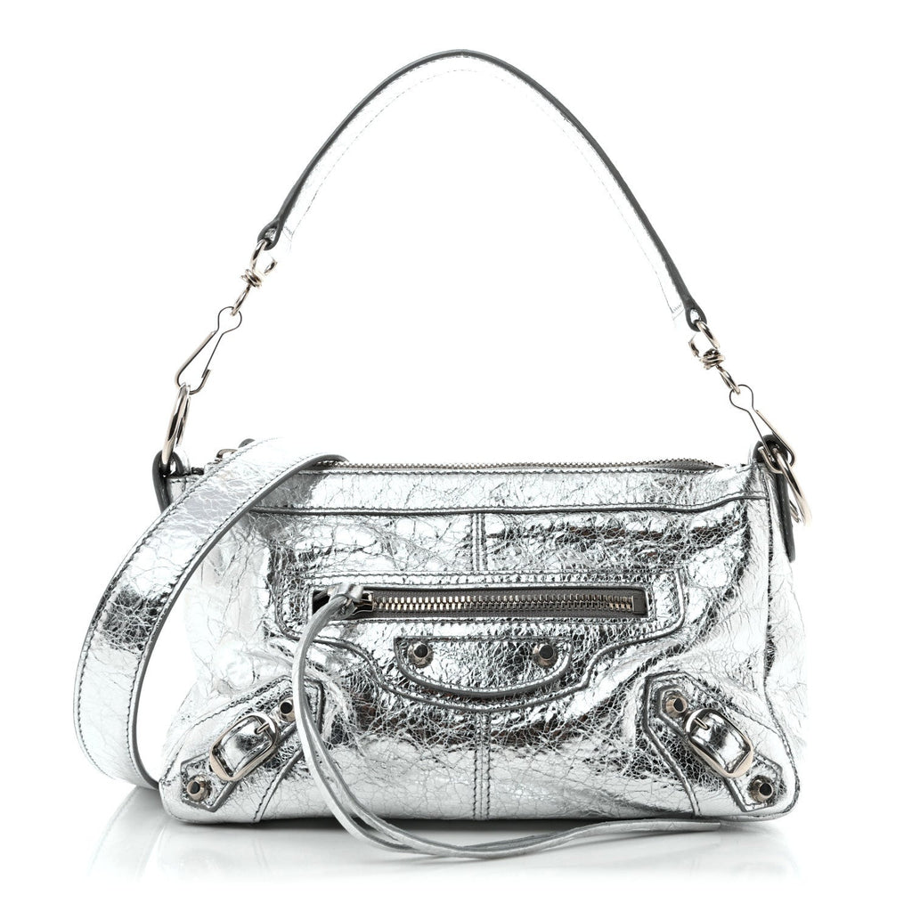 Balenciaga Metallized Agneau Arena Classic Hardware Mini Le City Moto Silver