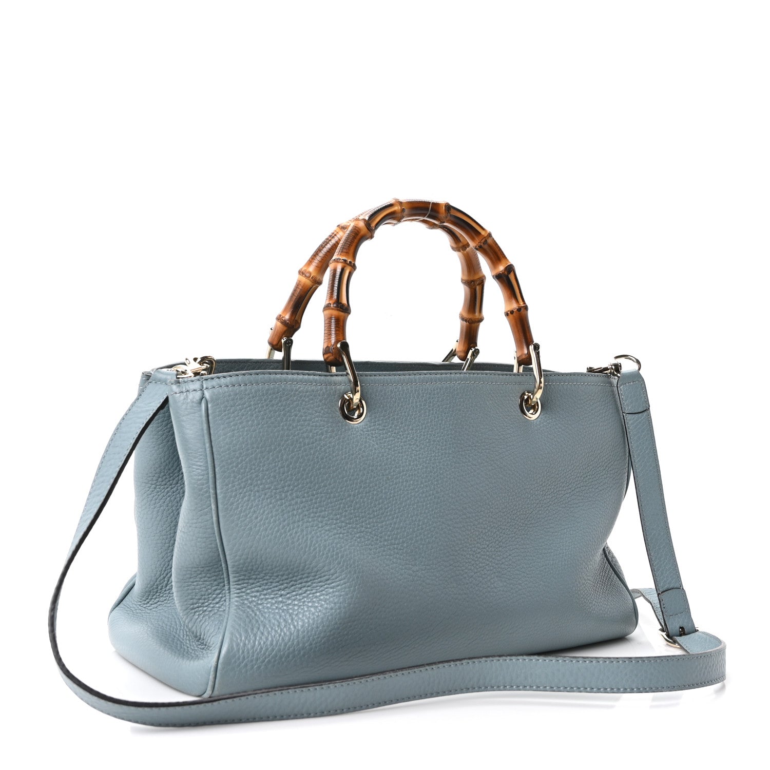 Gucci Pebbled Calfskin Medium Bamboo Shopper Tote Light Blue