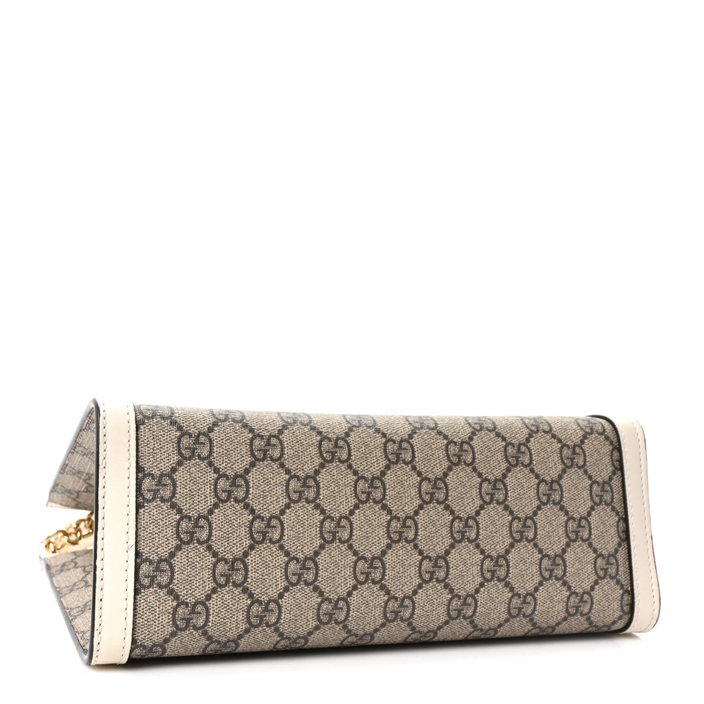 Gucci GG Supreme Monogram Moon Calfskin Small Padlock Tote Beige Ebony Mystic White