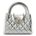Chanel Metallic Aged Calfskin Quilted Nano Kelly Shopper Silvery
