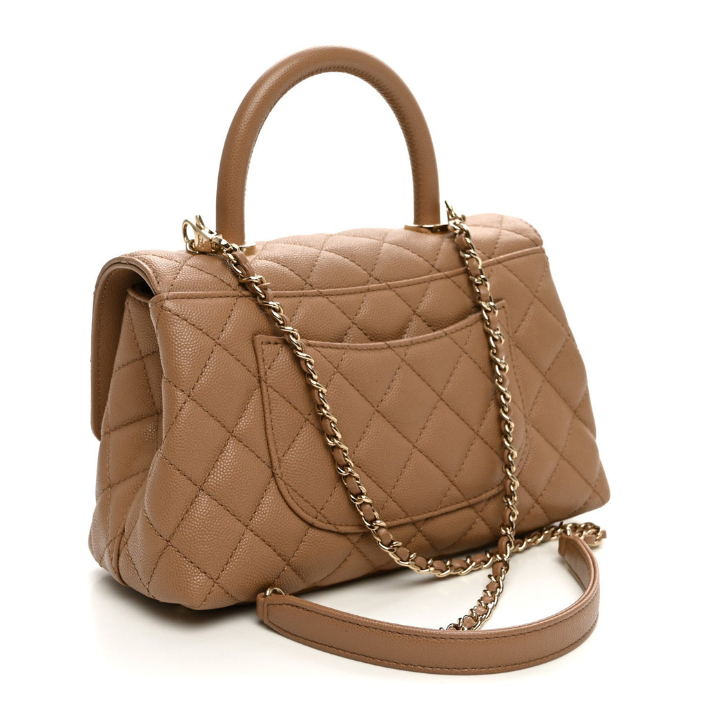 Chanel Caviar Quilted Mini Coco Handle Flap Beige