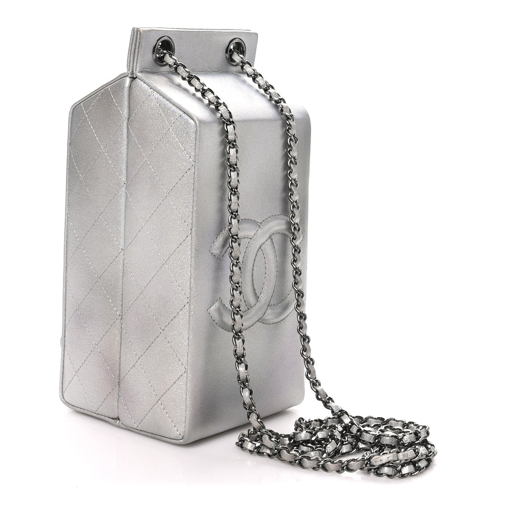 Chanel Metallic Goatskin Lait de Coco Milk Carton Bag Silver