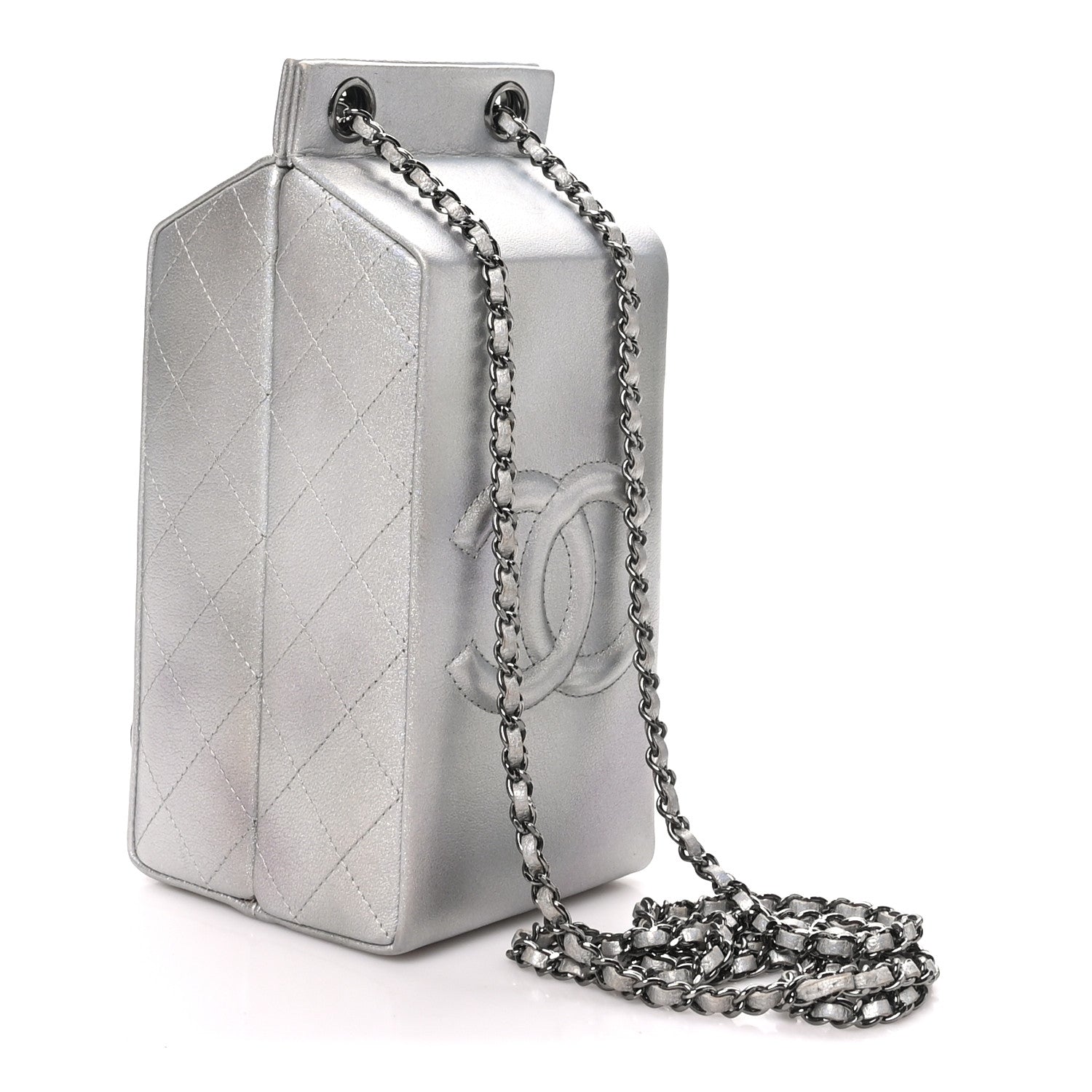 Chanel Metallic Goatskin Lait de Coco Milk Carton Bag Silver