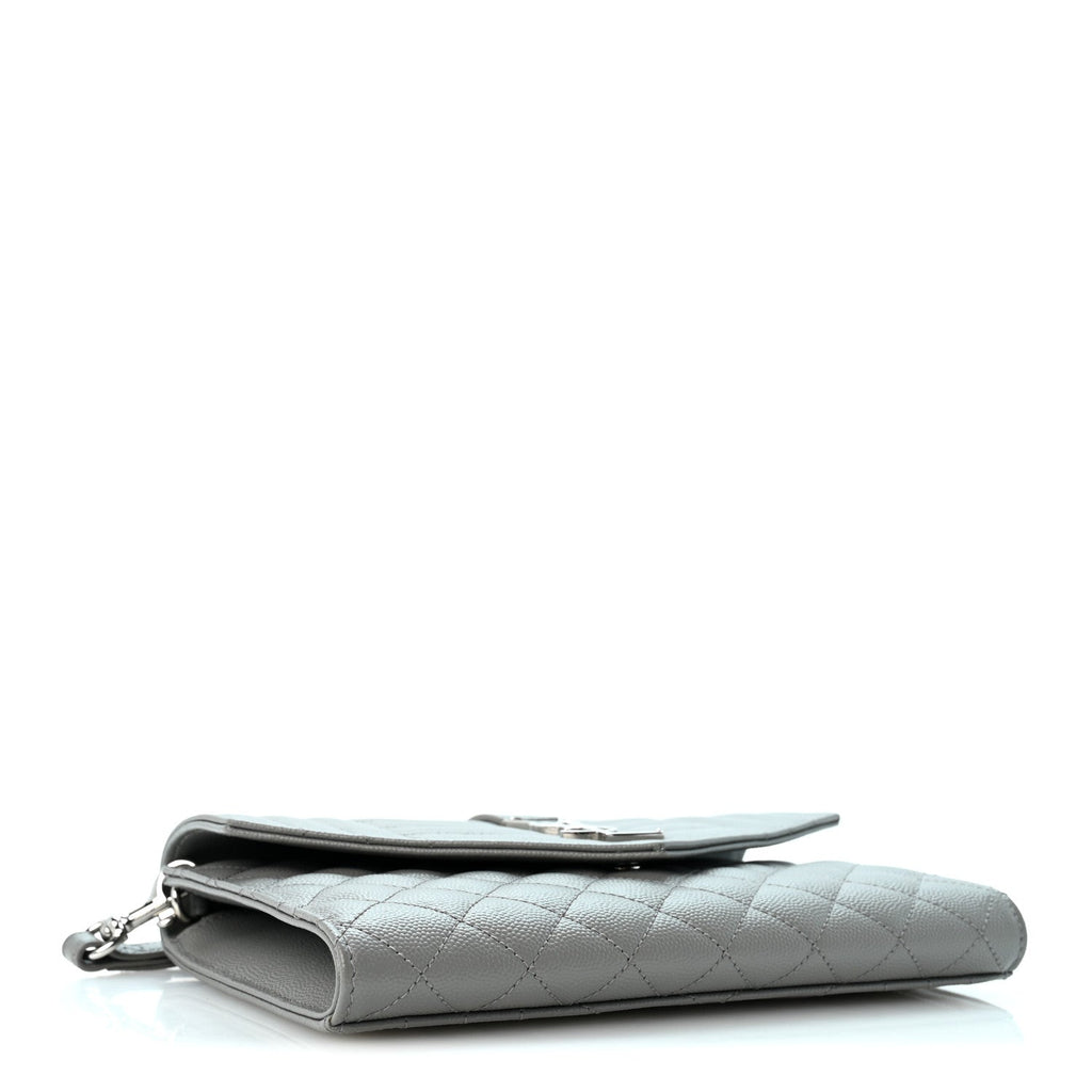 Saint Laurent Grain De Poudre Textured Mixed Matelasse Triquilt Monogram Clutch New Stone Grey