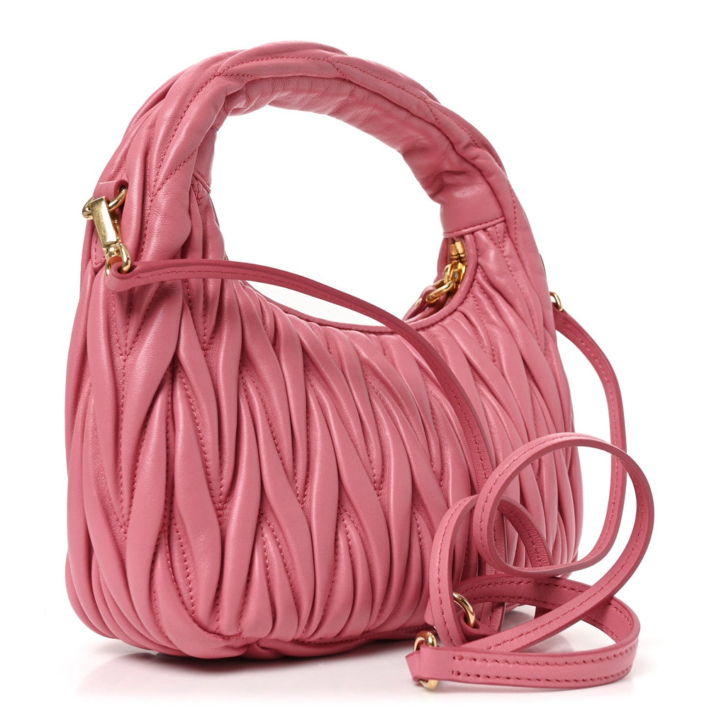 Miu Miu Nappa Matelasse Small Wander Hobo Pink side view