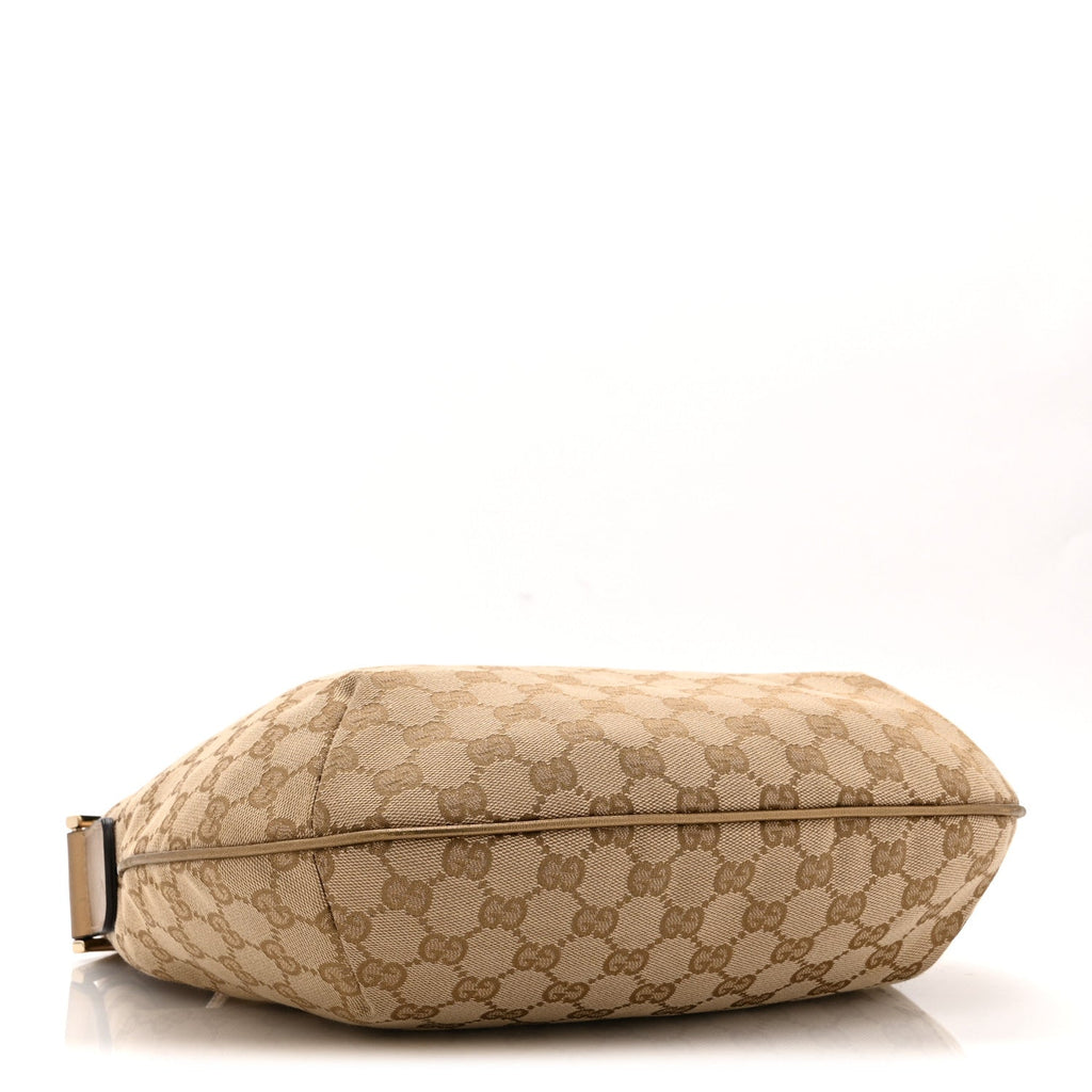 Gucci Monogram Web Medium Half Moon Hobo Gold Pink