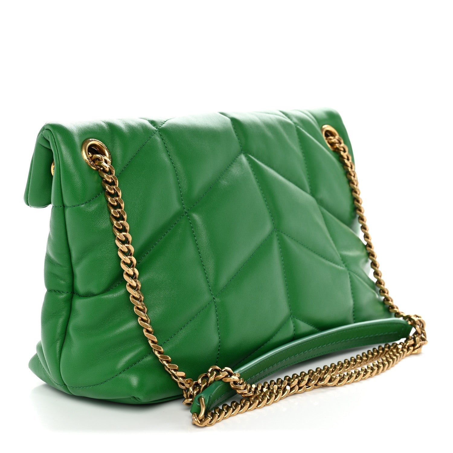 Saint Laurent Lambskin Quilted Small Loulou Puffer Monogram Chain Satchel New Vert