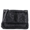 Saint Laurent Crinkled Calfskin Matelasse Monogram Medium Niki Chain Satchel Storm