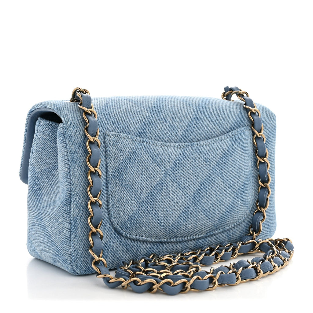 Chanel Printed Denim Quilted Mini Rectangular Flap Light Blue