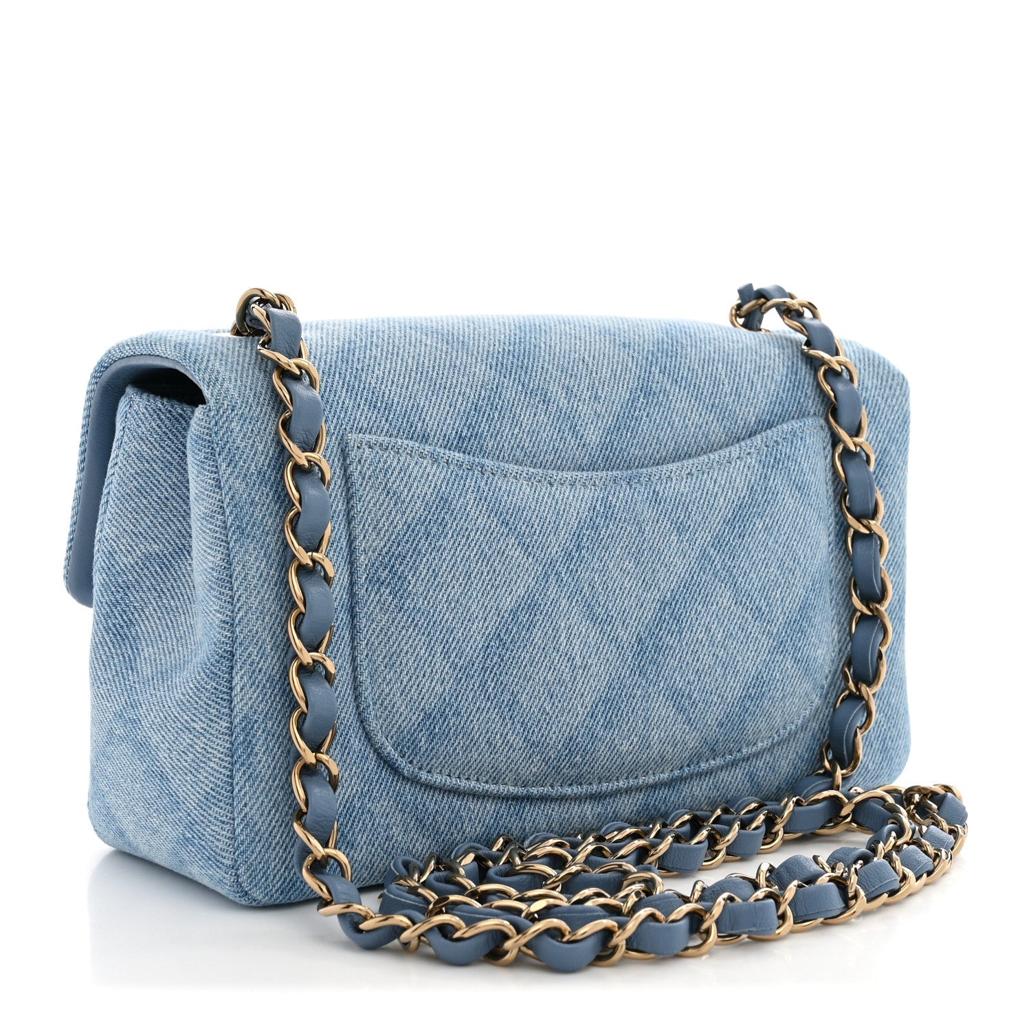 Chanel Printed Denim Quilted Mini Rectangular Flap Light Blue
