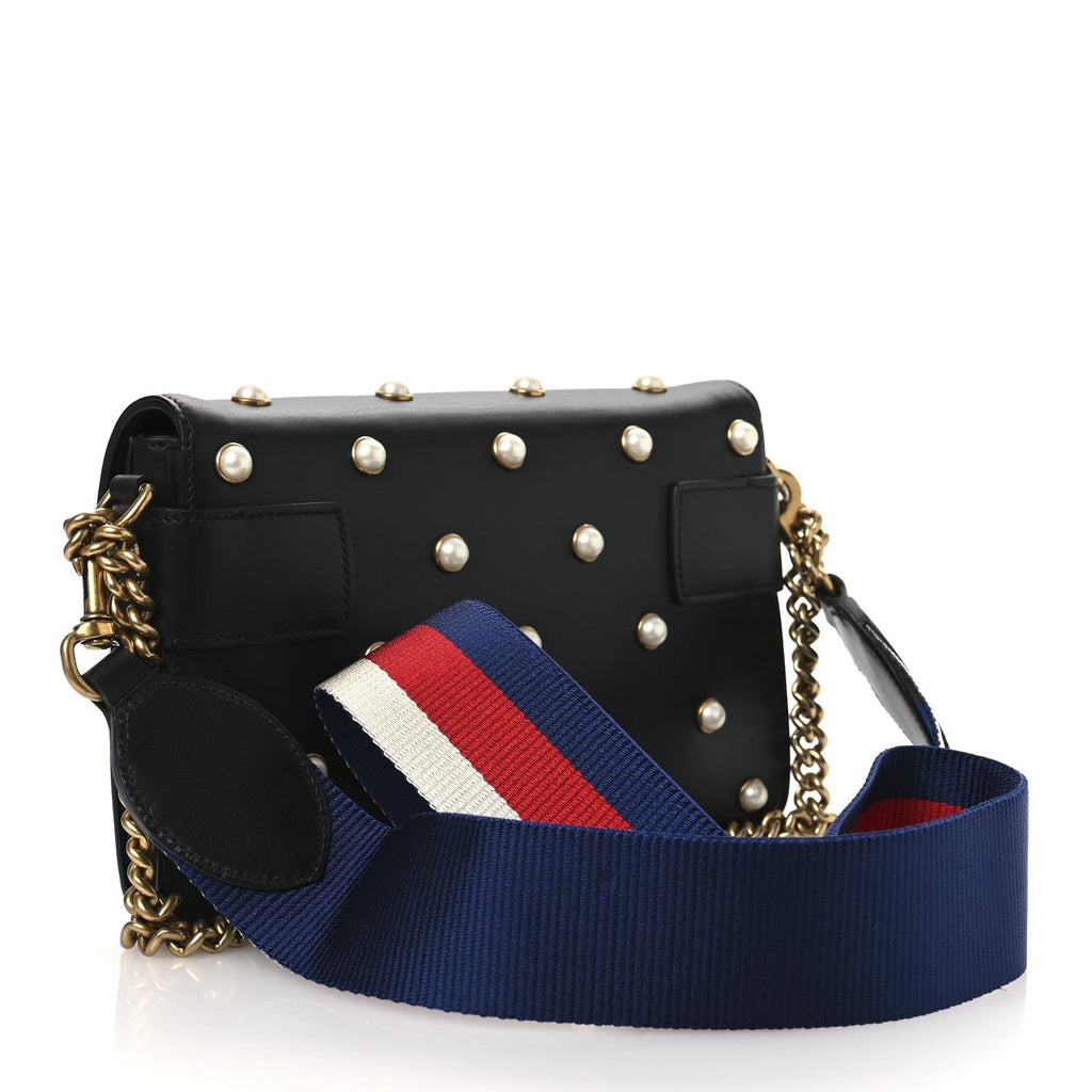 Gucci Nappa Pearl Studded Mini Queen Margaret Broadway Shoulder Bag Black