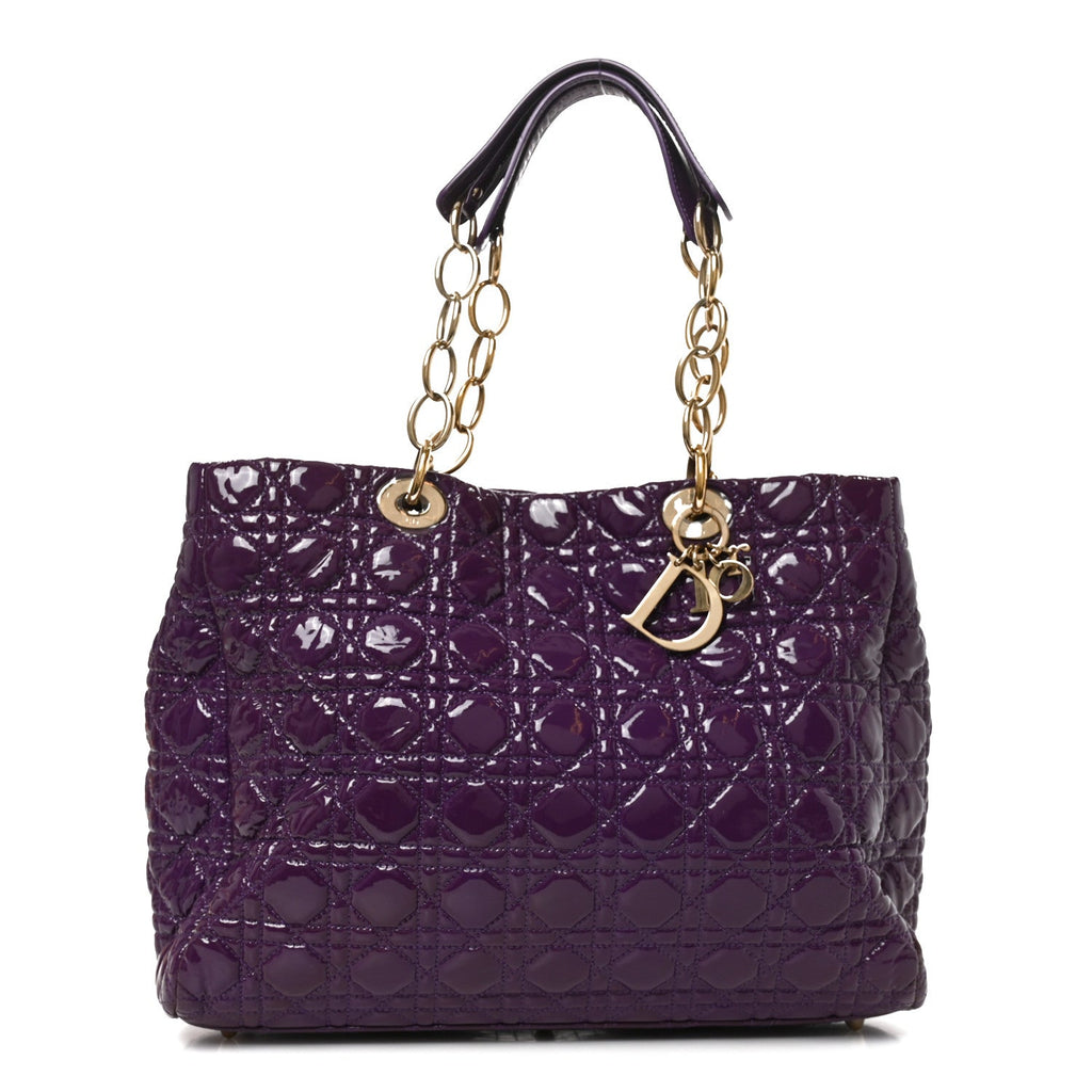 Dior Patent Cannage Large Dior Soft Shopping Tote Purple