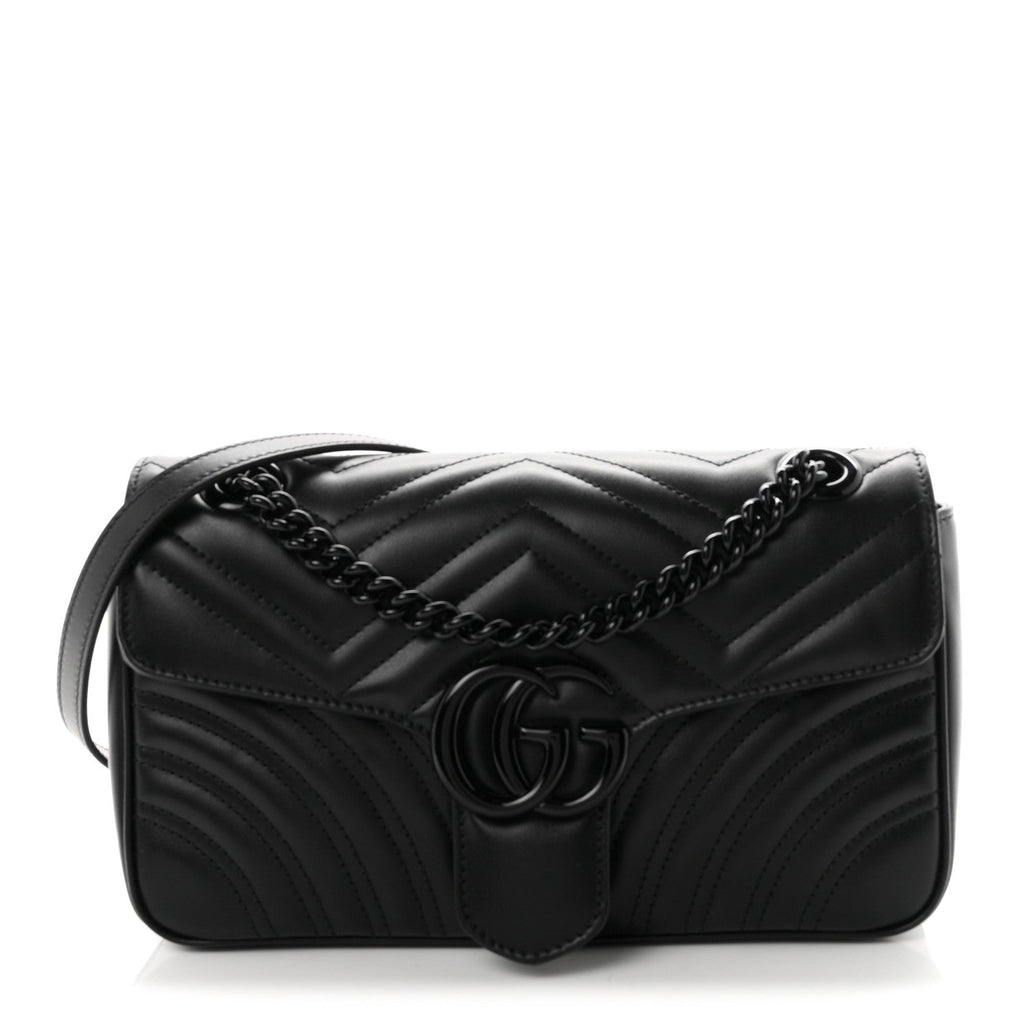 Gucci Calfskin Matelasse Monochrome Small GG Marmont Shoulder Bag Black