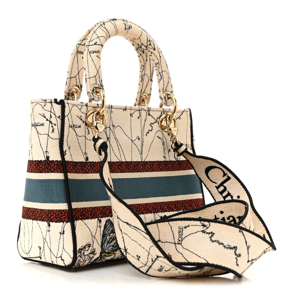 Dior Canvas Constellation Embroidered Medium Lady D-Lite Latte Multicolor