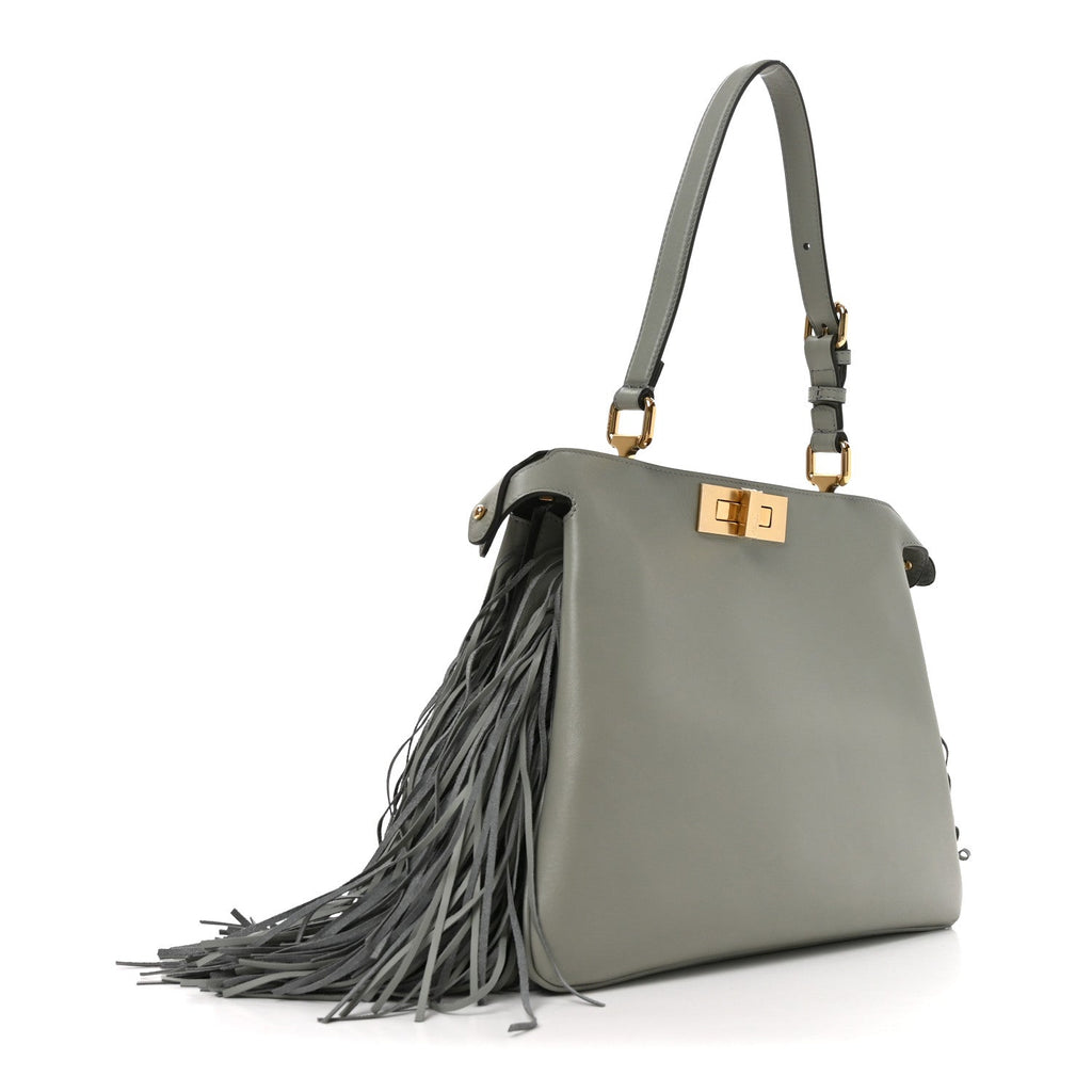 Fendi Vitello Fringe Medium Soft Peekaboo Matcha Latte