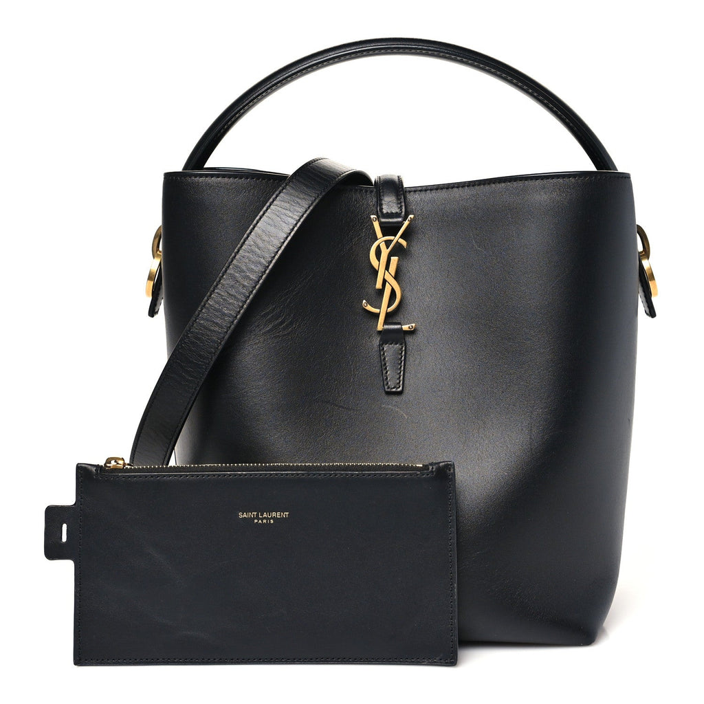 Saint Laurent Smooth Shiny Calfskin Monogram Le 37 Bucket Bag Black