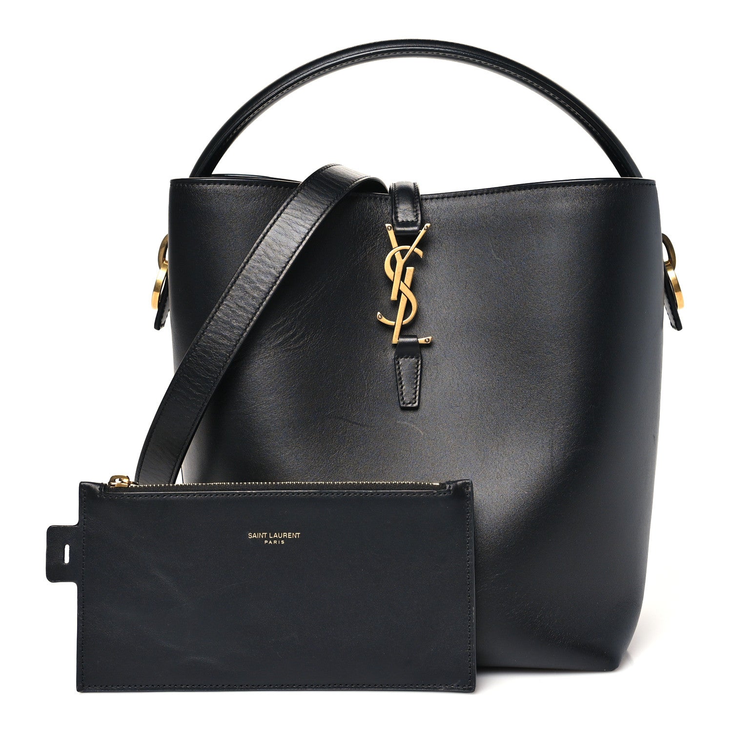 Saint Laurent Smooth Shiny Calfskin Monogram Le 37 Bucket Bag Black