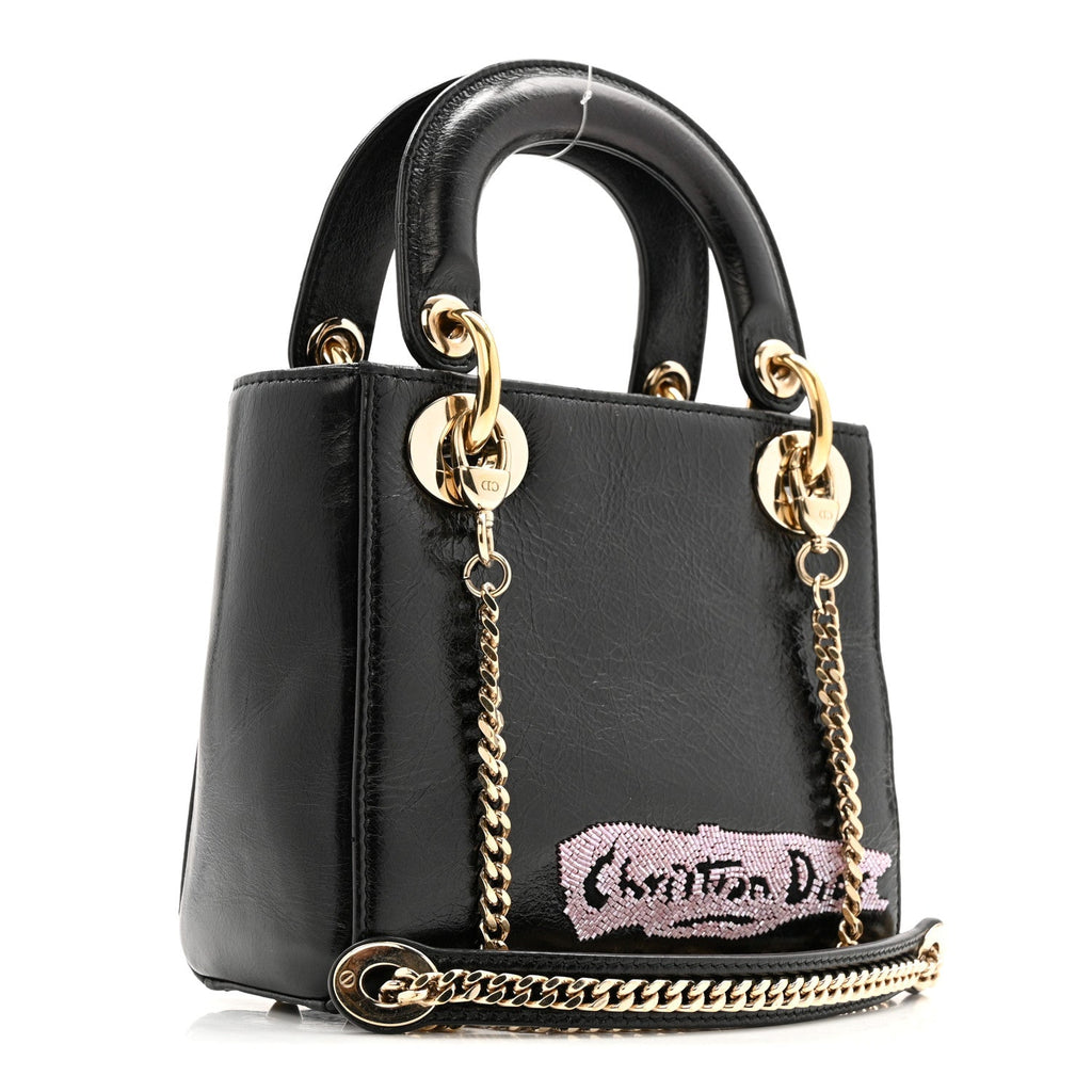 Dior Calfskin Beaded Mini Lady Dior Black