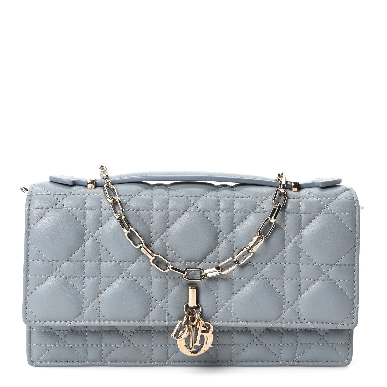 Dior Lambskin Cannage Mini My Dior Top Handle Clutch Cloud Blue