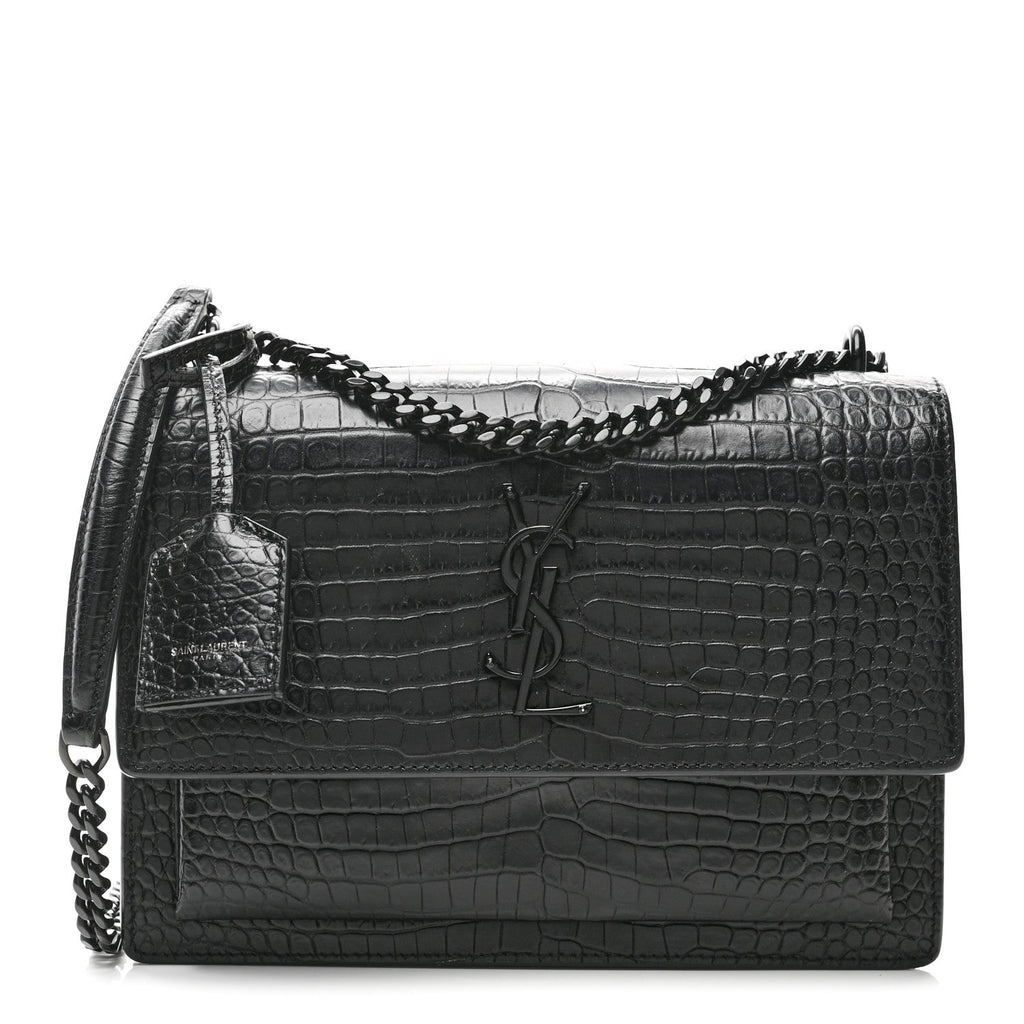 Saint Laurent Calfskin Crocodile Embossed Medium Monochrome Monogram Sunset Black