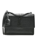 Saint Laurent Calfskin Crocodile Embossed Medium Monochrome Monogram Sunset Black