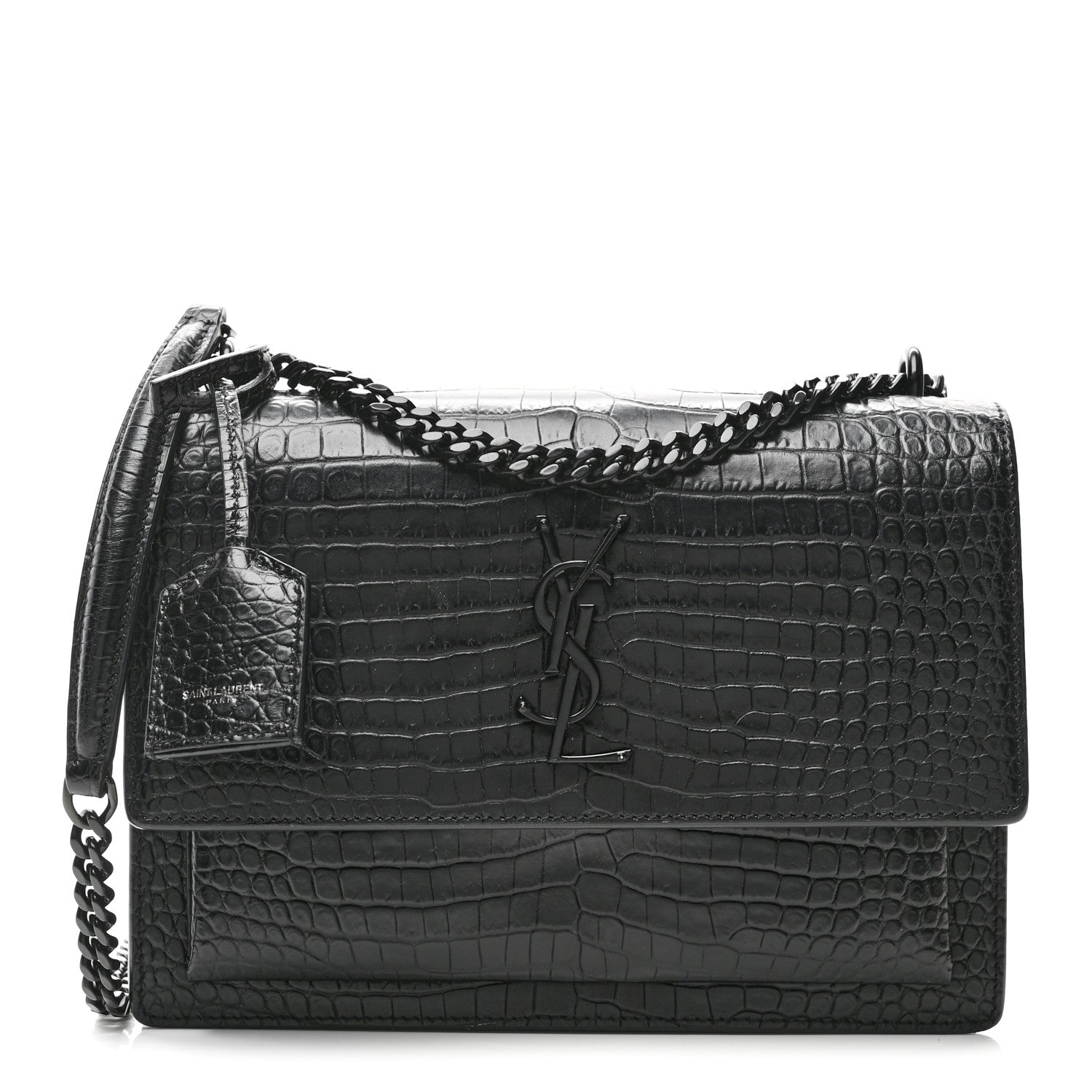 Saint Laurent Calfskin Crocodile Embossed Medium Monochrome Monogram Sunset Black