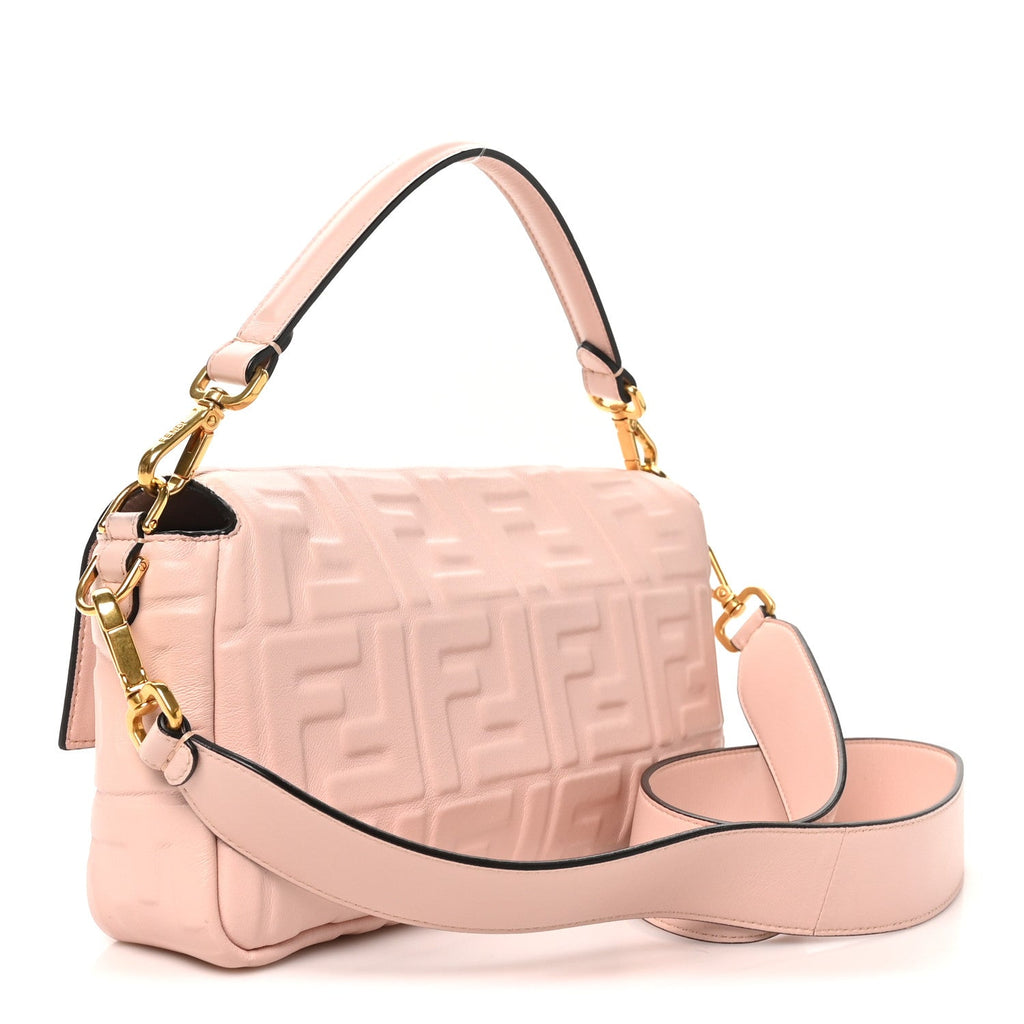 Fendi Nappa FF 1974 Embossed Baguette Baby Pink