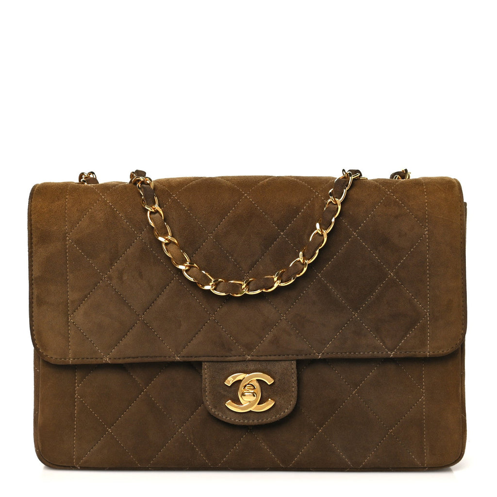 Chanel Suede Quilted Medium Single Flap Brown