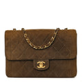 Chanel Suede Quilted Medium Single Flap Brown
