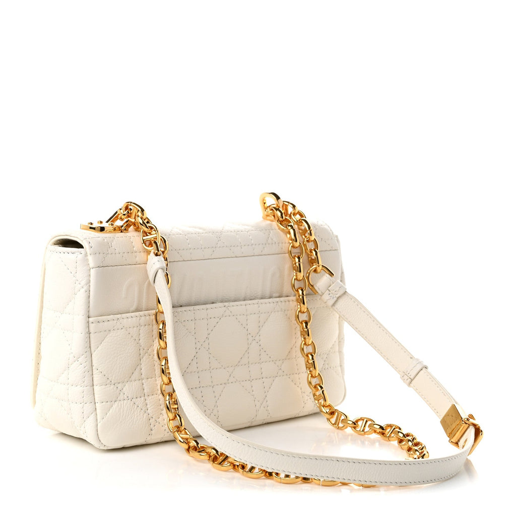 Dior Calfskin Cannage Small Caro Bag Ivory
