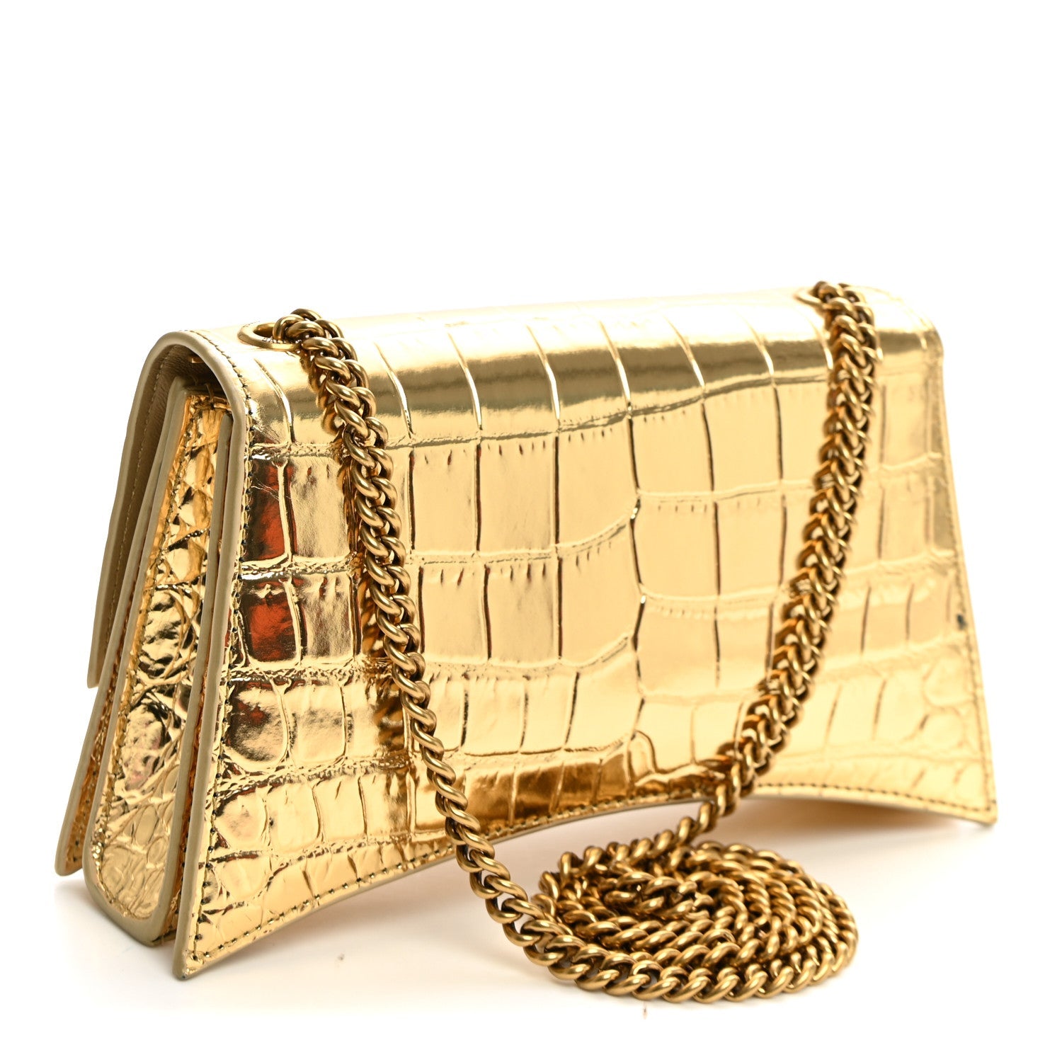 Balenciaga Metallic Supple Calfskin Crocodile XS Crush Chain Bag Gold