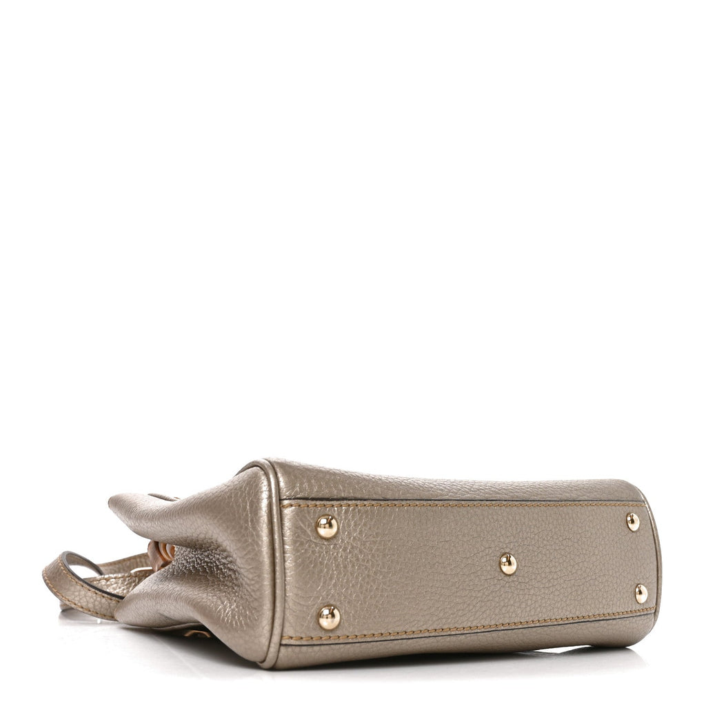 Gucci Metallic Calfskin Mini Bamboo Shopper Tote Golden Beige