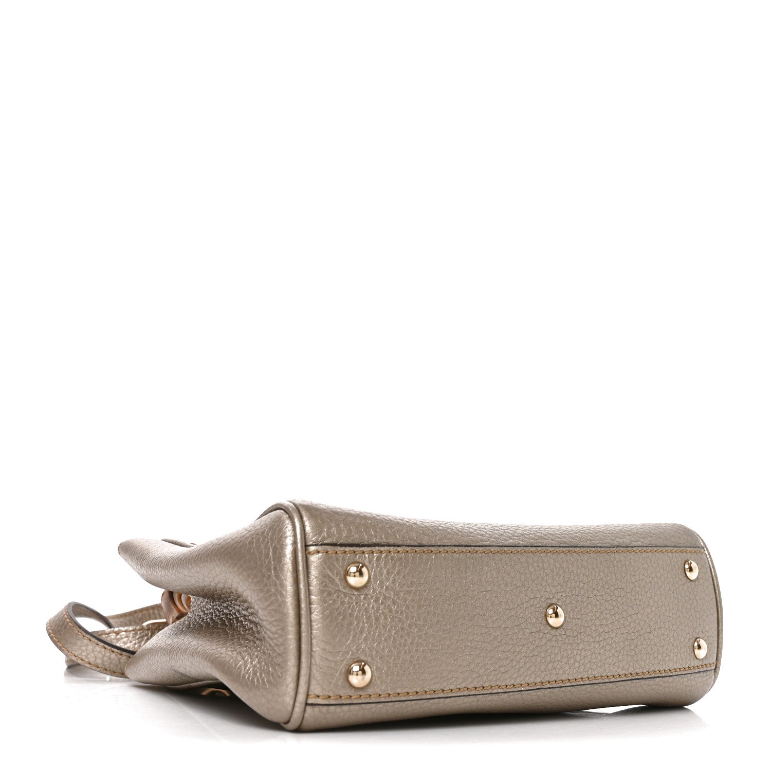 Gucci Metallic Calfskin Mini Bamboo Shopper Tote Golden Beige
