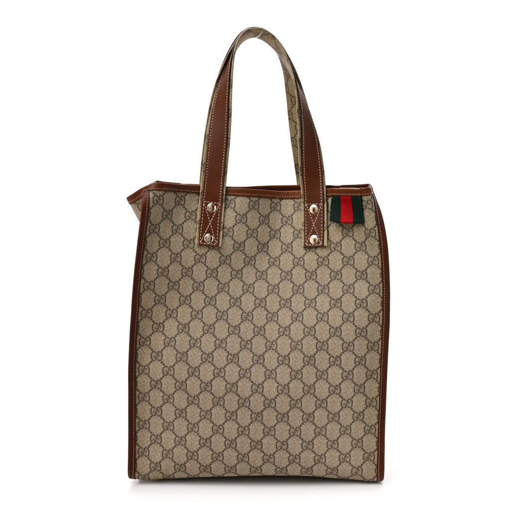 Gucci GG Plus Monogram Small Signature Web Loop Vertical Tote Light Brown