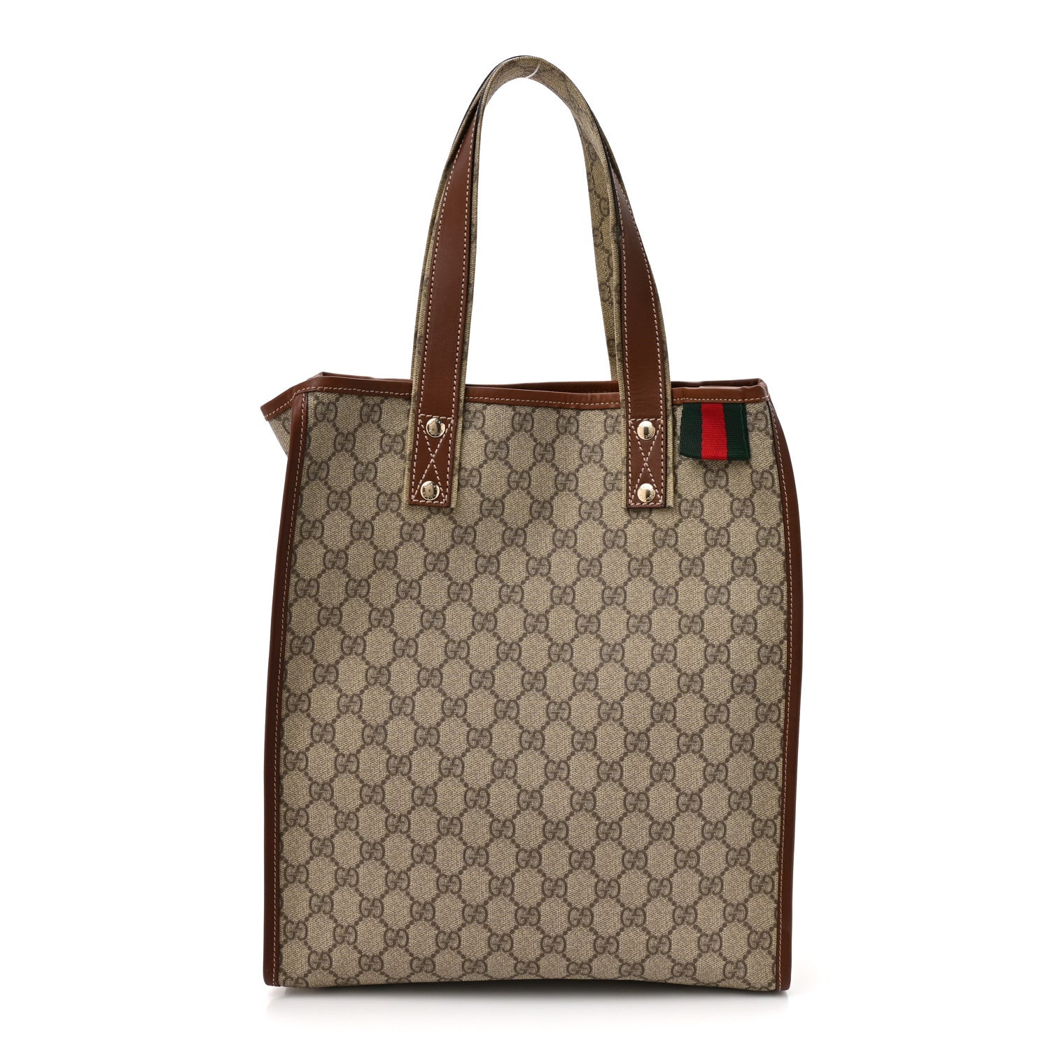Gucci GG Plus Monogram Small Signature Web Loop Vertical Tote Light Brown