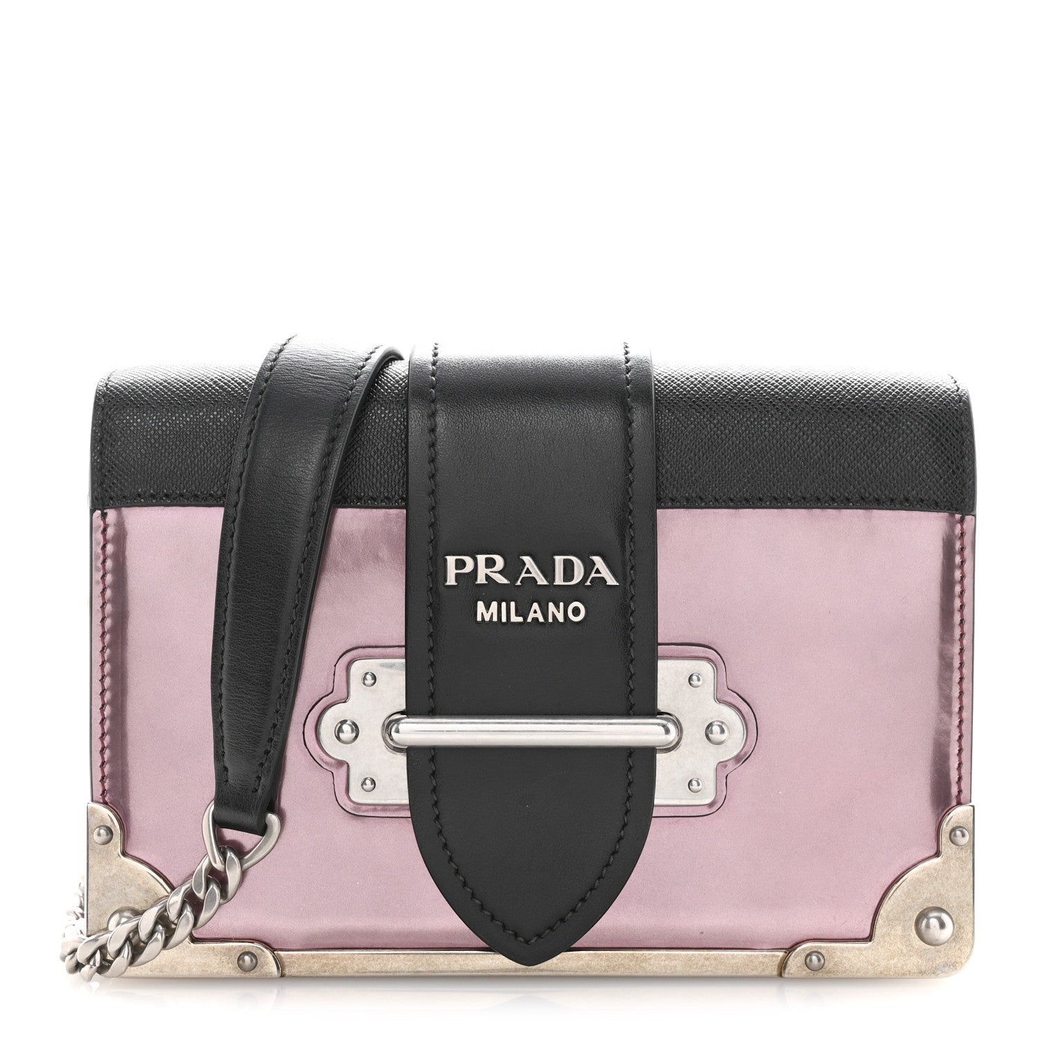 Prada Metallic Vitello Saffiano Cahier Bag Ibisco Black