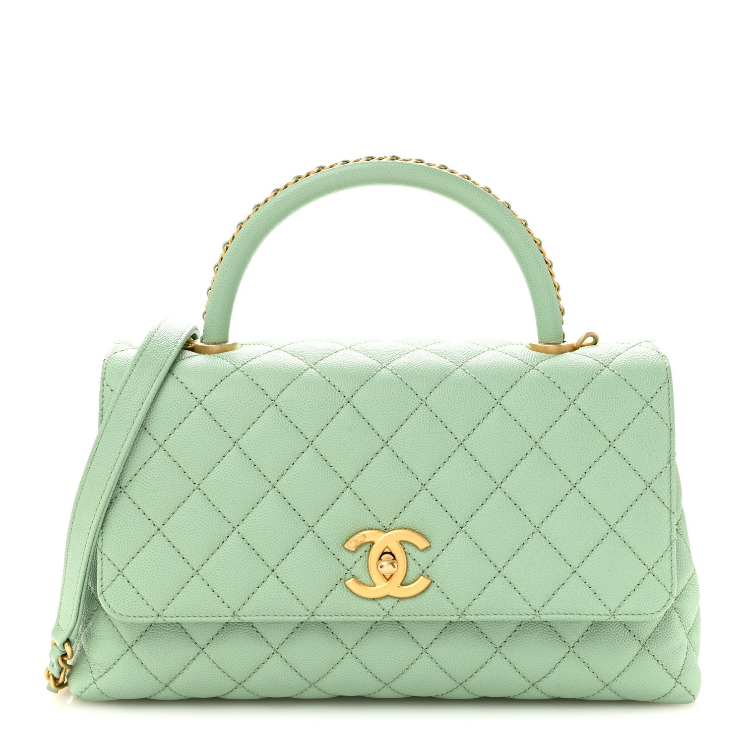 Chanel Caviar Quilted Small Coco Chain Handle Flap Light Green