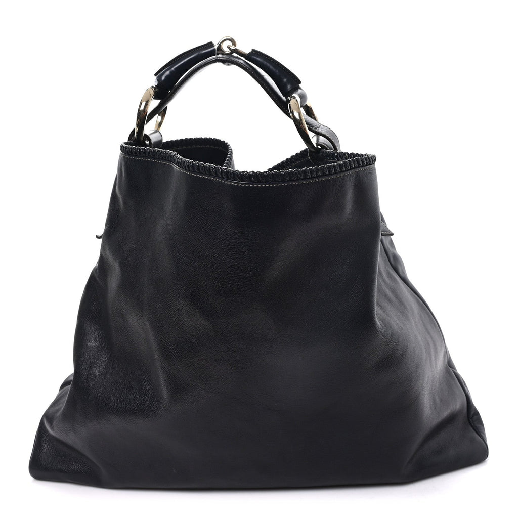 Gucci Calfskin Large Horsebit Chain Hobo Black
