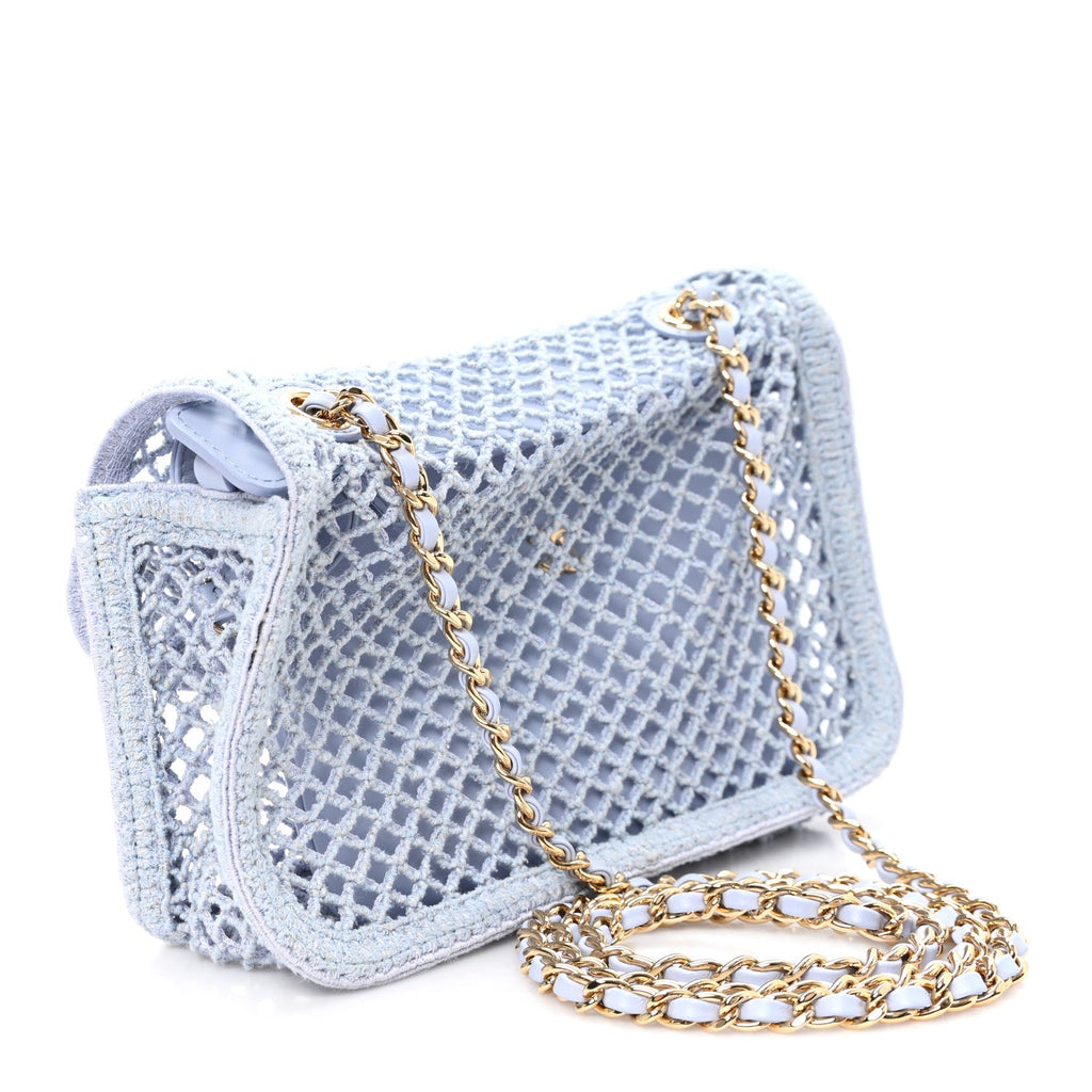 Chanel Mesh Macrame Small Flap Bag Light Blue detail view