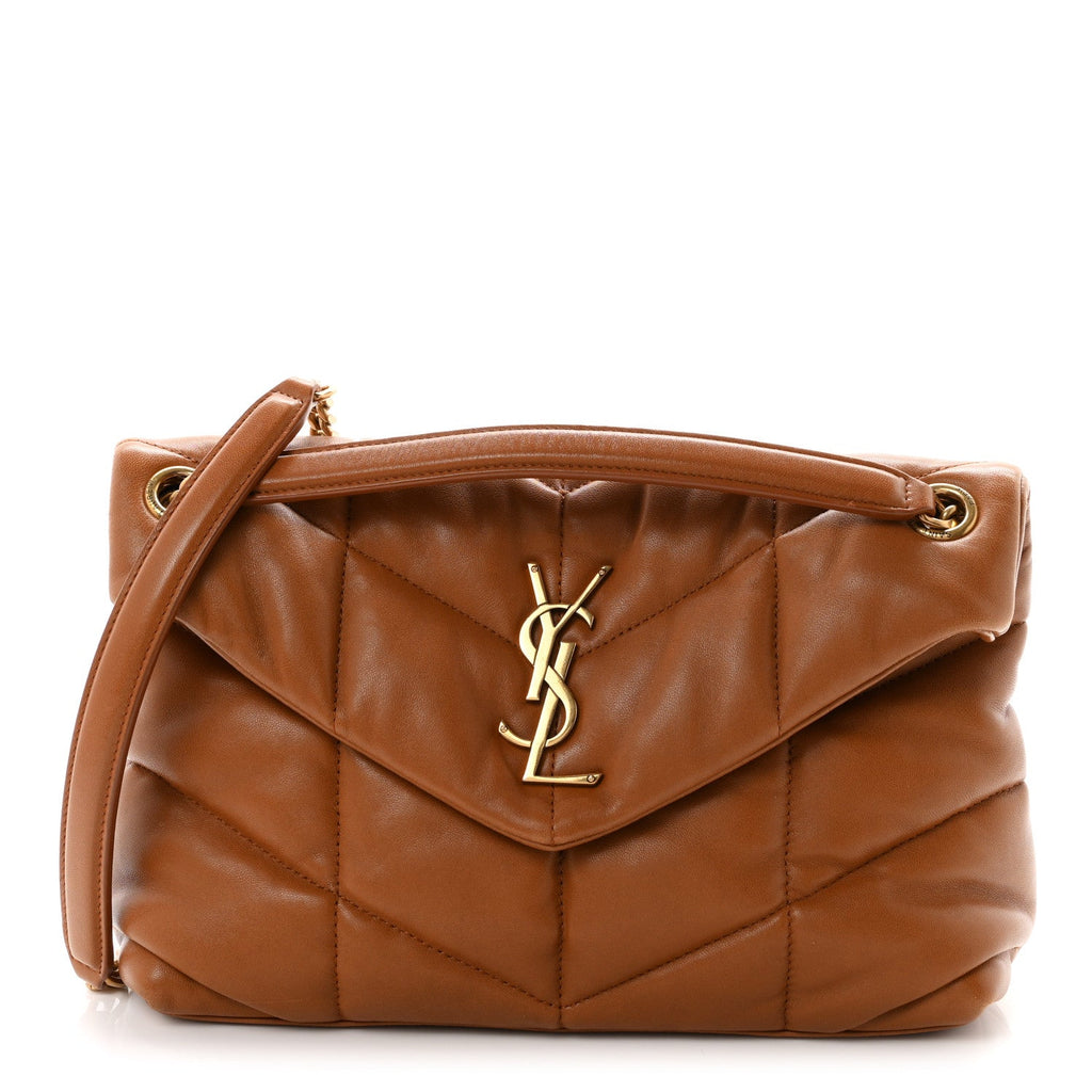 Saint Laurent Lambskin Quilted Small Loulou Puffer Monogram Chain Satchel Dark Dark Honey