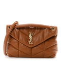 Saint Laurent Lambskin Quilted Small Loulou Puffer Monogram Chain Satchel Dark Dark Honey