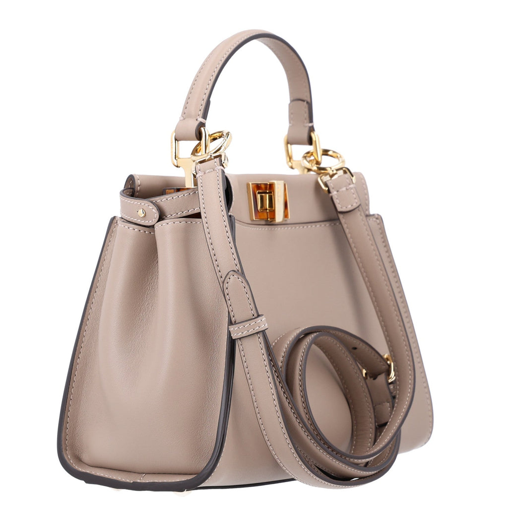 Fendi Vitello Seta Shiny Nappa Plexiglass Tortoise Mini Peekaboo Iconic Satchel Tortora