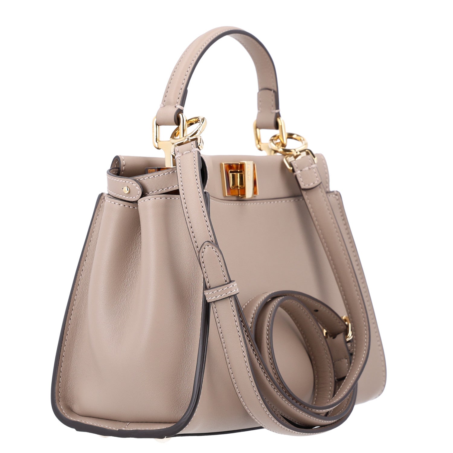 Fendi Vitello Seta Shiny Nappa Plexiglass Tortoise Mini Peekaboo Iconic Satchel Tortora