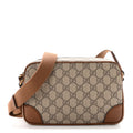 Gucci GG Supreme Monogram Textured Calfskin Emblem Mini Crossbody Beige Dark Brown