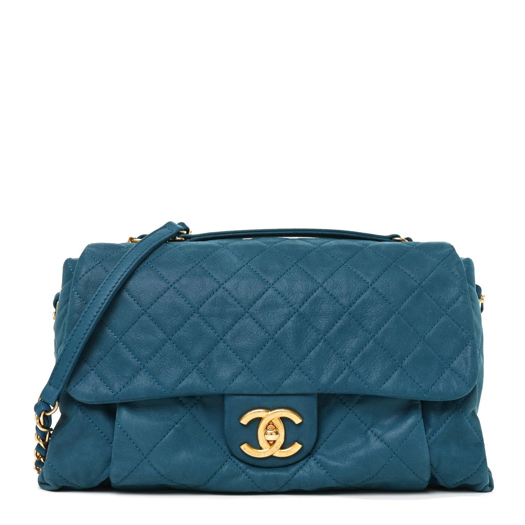 Chanel Iridescent Calfskin Large Chic Quilt Flap Blue