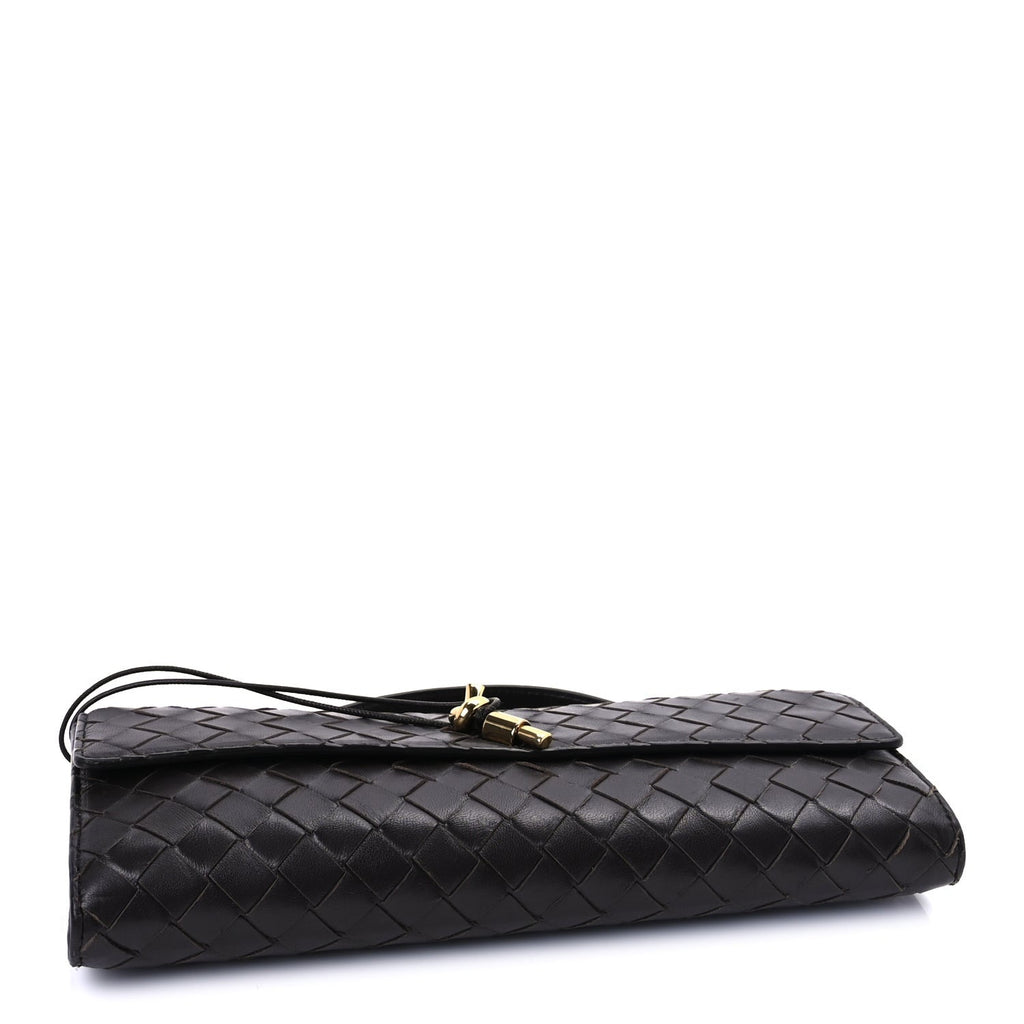 Bottega Veneta Nappa Intrecciato Long Andiamo Top Handle Clutch Dark Barolo