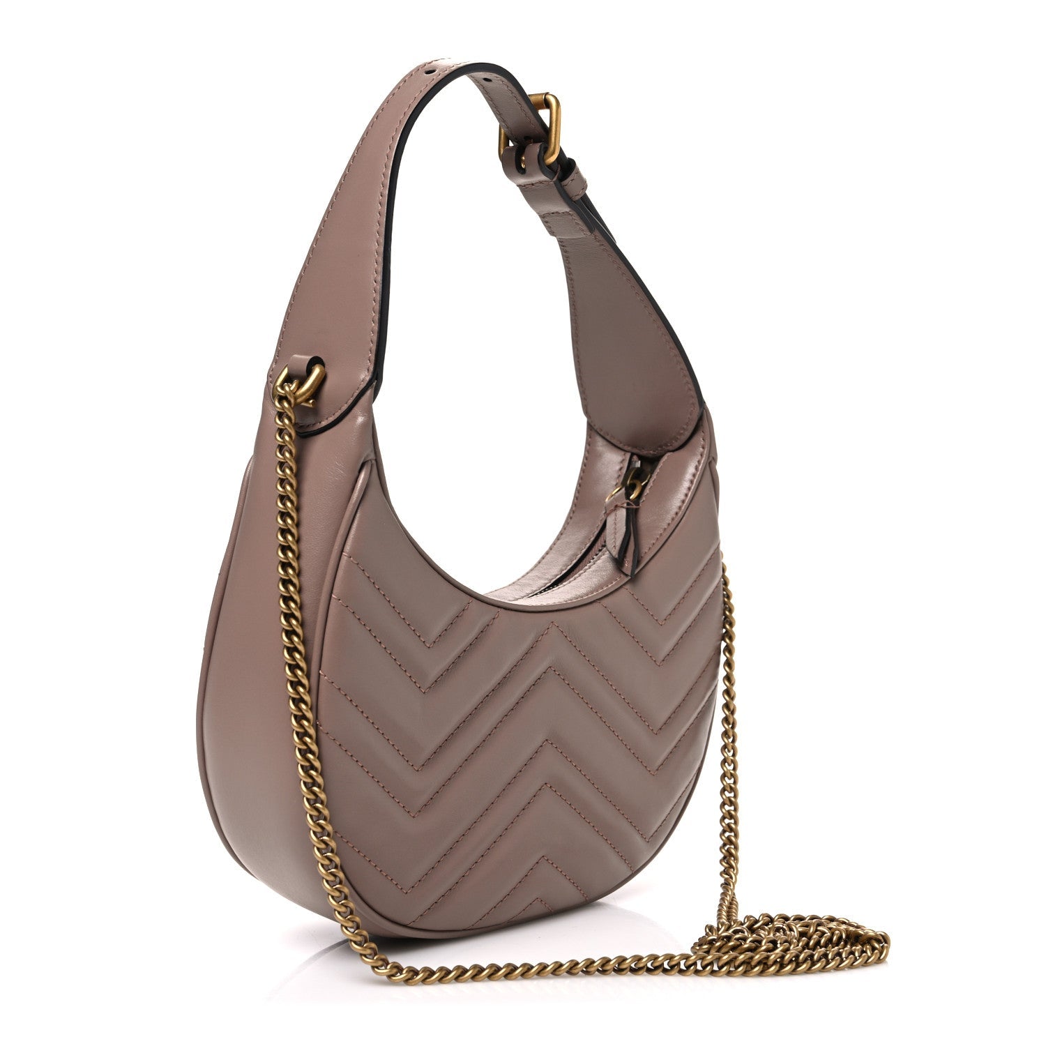 Gucci Calfskin Matelasse Chevron Mini GG Marmont Half Moon Hobo Porcelain Rose
