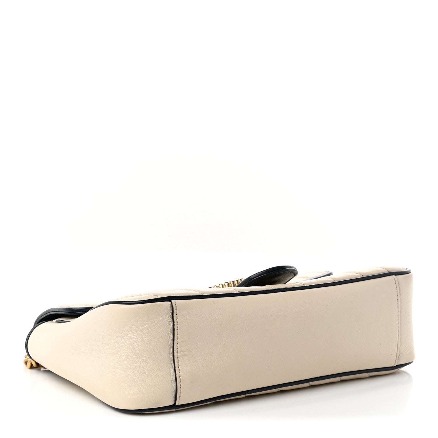 Gucci Vintage Effect Calfskin Matelasse Diagonal Small Torchon GG Marmont Shoulder Bag Mystic White Blue Agata